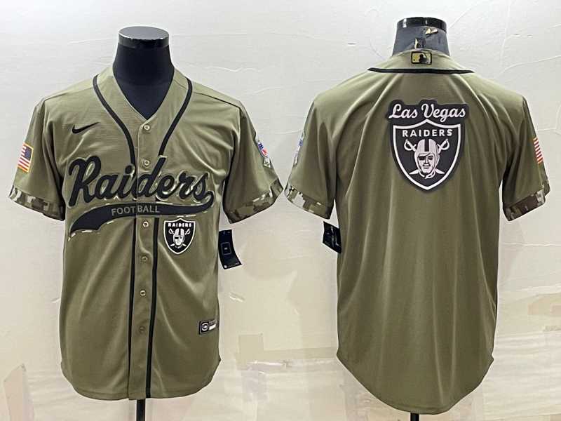 Men%27s Las Vegas Raiders Olive Salute to Service Team Big Logo Cool Base Stitched Baseball Jersey->las vegas raiders->NFL Jersey
